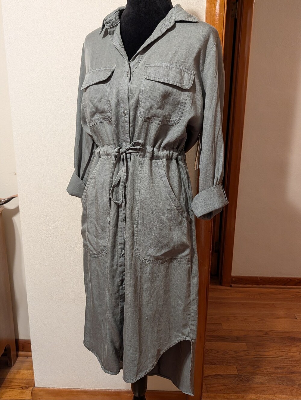Billy T Army Green Utility Safari Tie Waist Shirtdress